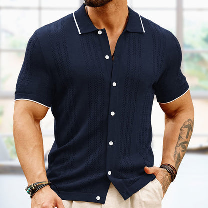 Step up your fashion game with this summer's must-have piece, our Short-Sleeved Polo Shirt! With a trendy button lapel and a stylish business design, this top is perfect for any occasion. Stay cool and confident while looking your best in this fashionable and comfortable men's clothing