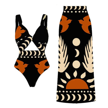 New Women's One Piece Swimsuit + Skirt Retro Matching Set - Melissas Collectibles and More