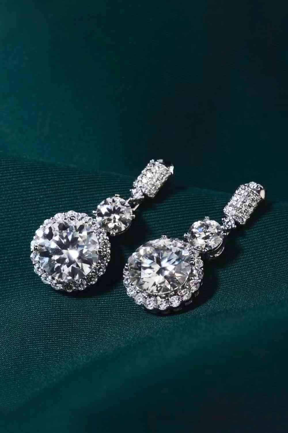 Platinum - Plated Drop Earrings - 12 Carat Moissanite Platinum-Plated Drop Earrings,Platinum - Plated Drop Earrings - Melissas Collectibles and More