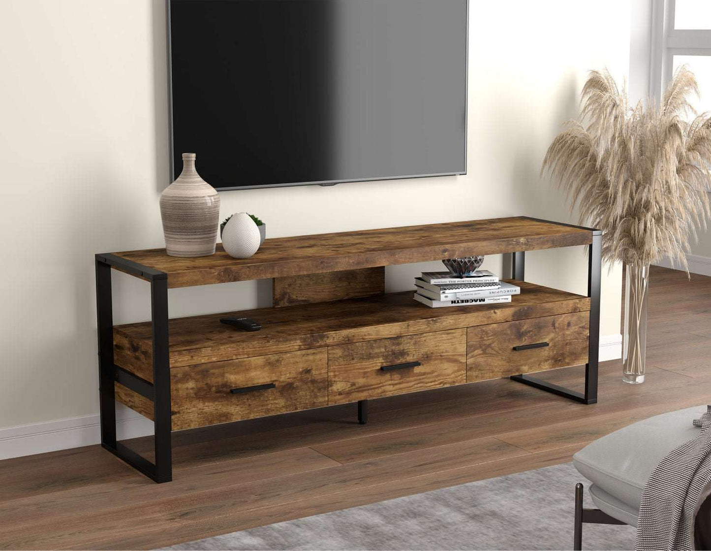 TV Stand Brown Reclaimed Wood 3 Drawers 1 Shelf TV Stand Brown Reclaimed Wood 3 Drawers 1 Shelf