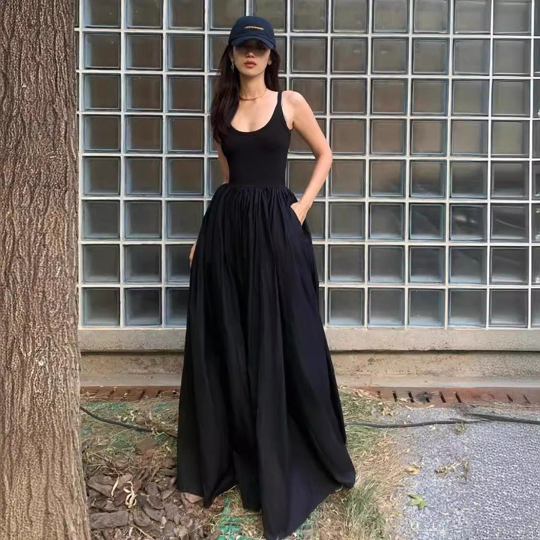 Women's Sleeveless Vest Long Skirt Black Suspender Dress - Melissas Collectibles and More